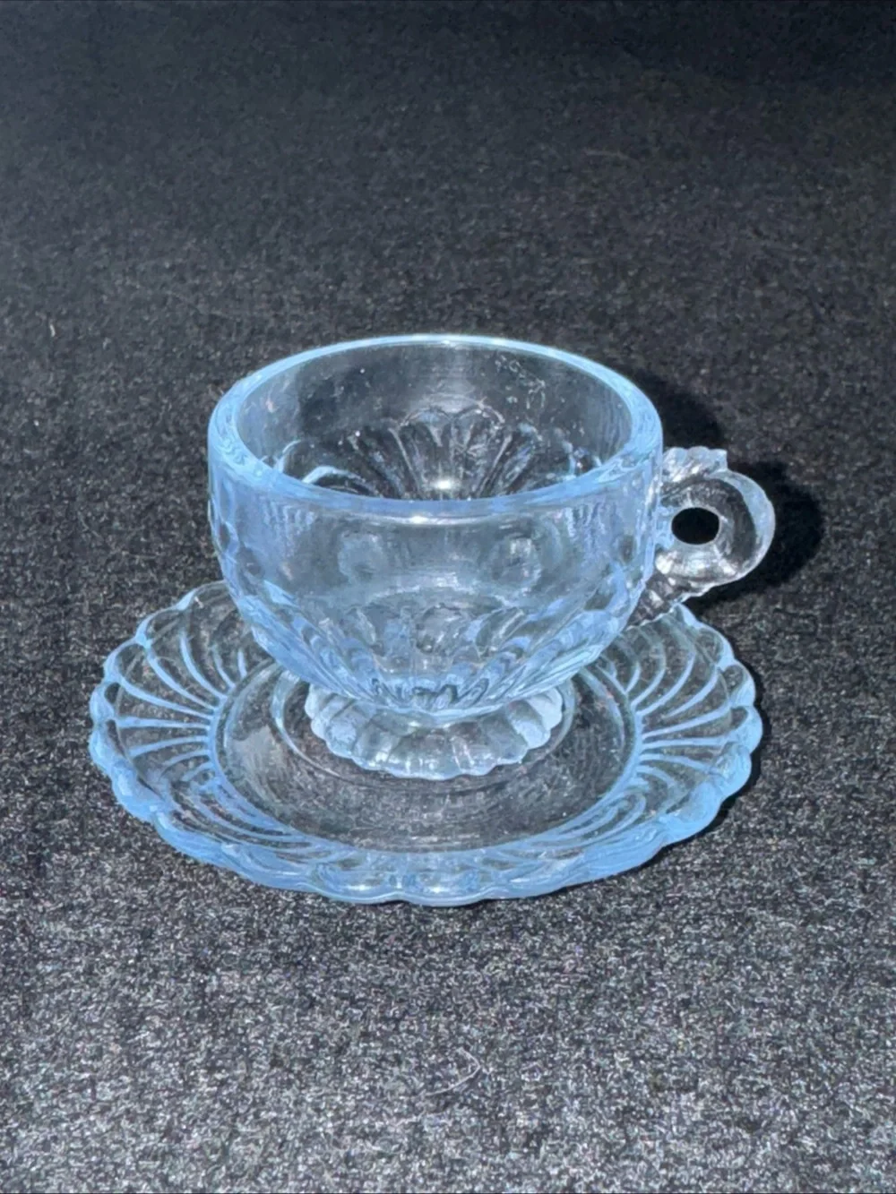 Cambridge Caprice Blue Cup & Saucer Set Depression Glass Vintage